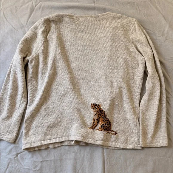 Marisa Christina Beige Animal Safari Cardigan Natural Fibers Cotton & Linen - Picture 9 of 10